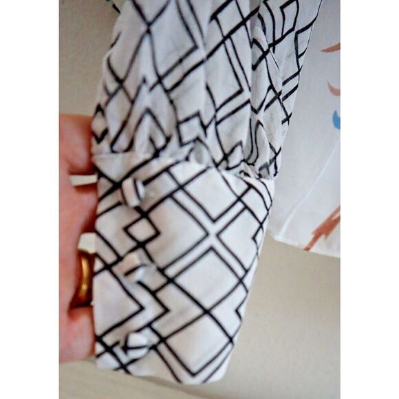 Joie Women's Sz Small White Kanela Mixed Print Tie Neck Silk Blouse Top $298 - Picture 4 of 8